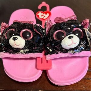 Ty Kids Pink and Black Sequin Cat Slippers